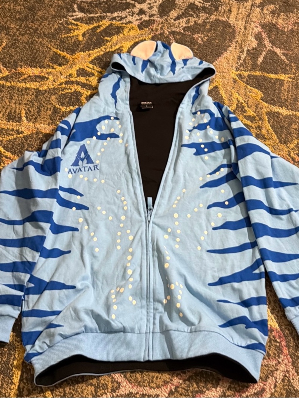 Rare Disney Avatar Pandora Na'vi Light Up Reversible Zip Hoodie w/Character Ears
